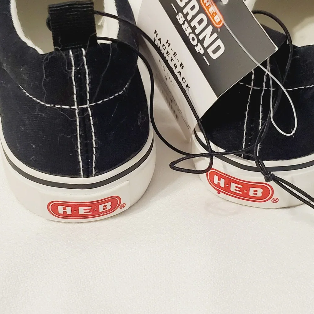 HEB Brand Shop Racetrack Twin Gore Kids Slip On Sneakers Black Red Logo Size 3